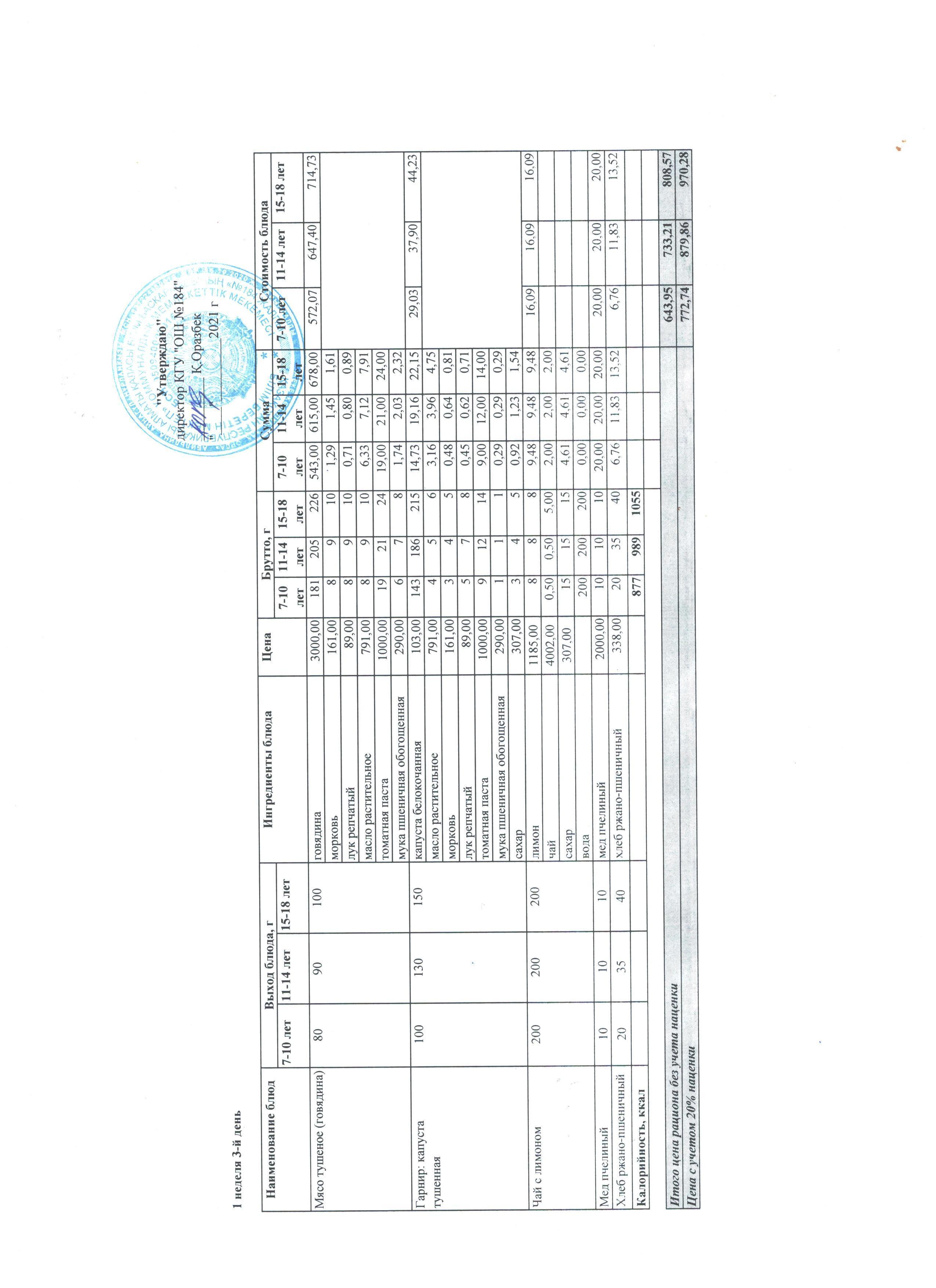 Меню (Зима-осень),  на 2021-2022 год