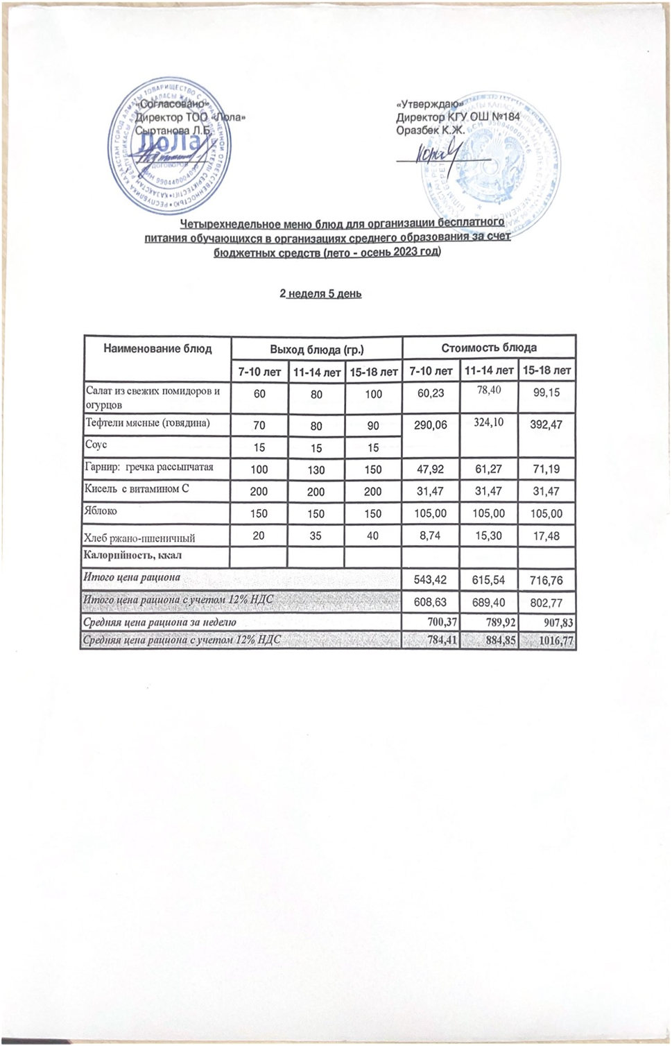 Ас мәзірі. 2 апта 5- күн (13.10.2023)