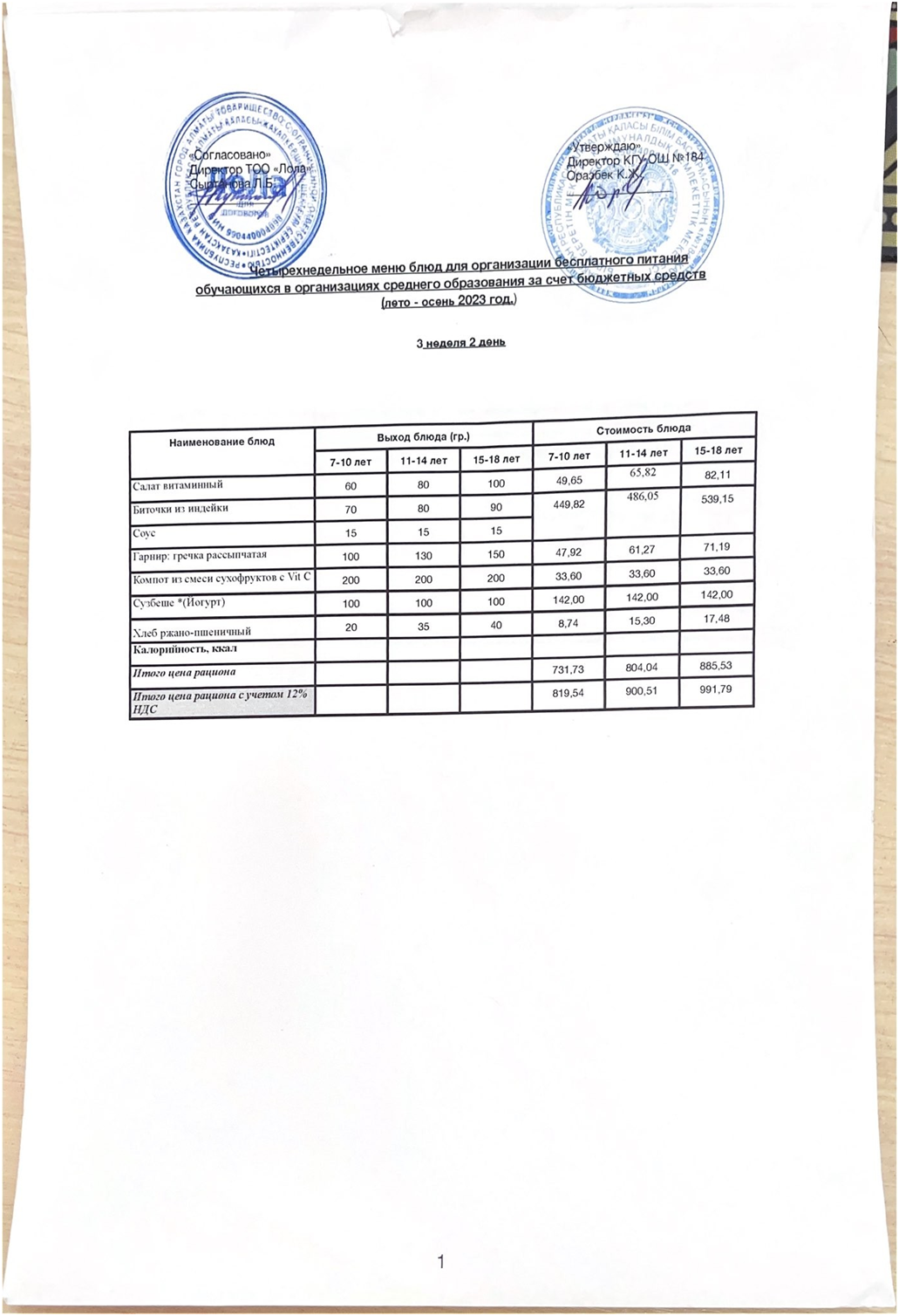 Ас мәзірі. 3 апта 2- күн (17.10.2023)