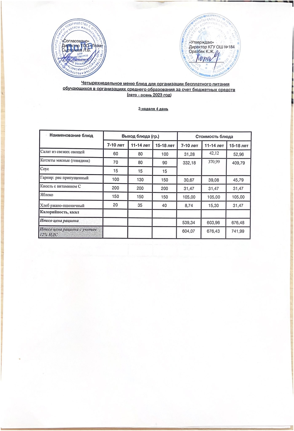 Ас мәзірі. 3 апта 4- күн (19.10.2023)