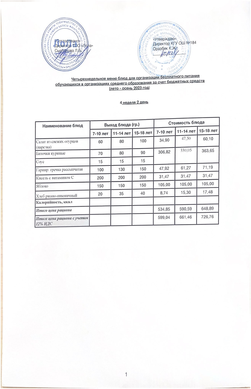 Ас мәзірі. 4 апта 2- күн (24.10.2023)