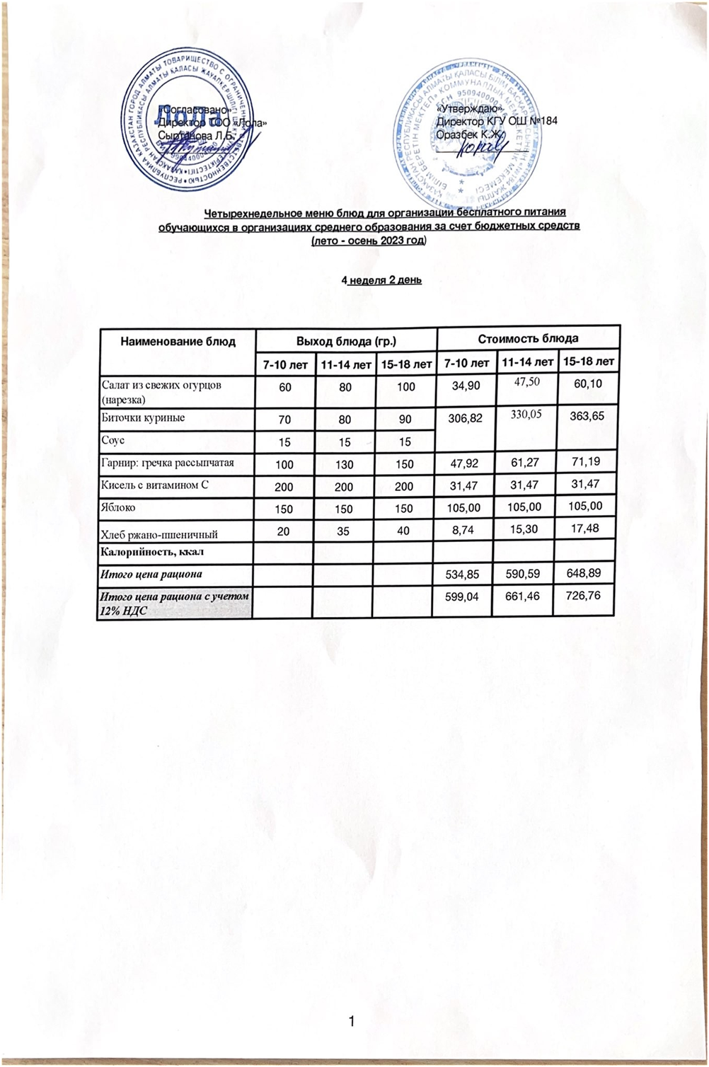 Ас мәзірі. 4 апта 2- күн (28.11.2023)